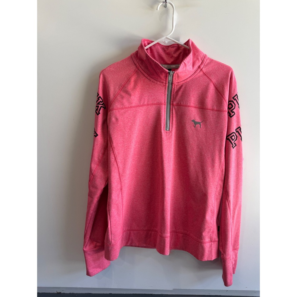 Victorias Secret PINK Ultimate Quarter Zip Pullover Heather Pink Logo Large